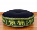 Zafu Pillow, silk, black / green elephants