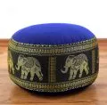 Small Zafu Pillow, silk, blue-black / elephants