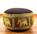 Small Zafu Pillow, silk, brown-gold / elephants