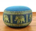 Small Zafu Pillow, silk, light blue / elephants