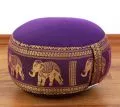 Small Zafu Pillow, silk, purple / elephants