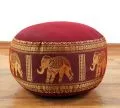 Small Zafu Pillow, silk, red / elephants