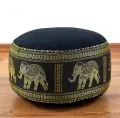 Small Zafu Pillow, silk, black / elephants