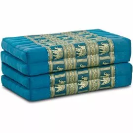 Folding Mattress, 200 cm x 80 cm, silk, light blue/elephants