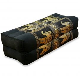 Block pillow, Silk, black / elephants
