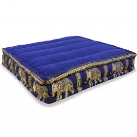 Floor Seat Cushion, Meditation Cushion Silk, blue / elephants