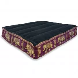 Floor Seat Cushion, Meditation Cushion Silk, black-purple / elephants