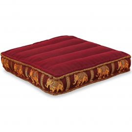 Floor Seat Cushion, Meditation Cushion Silk, red / elephants
