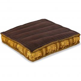 Floor Seat Cushion, Meditation Cushion Silk, dark brown-gold / elephants