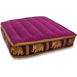 Floor Seat Cushion, Meditation Cushion Silk, dark purple / elephants