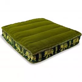 Floor Seat Cushion, Meditation Cushion Silk, green / elephants