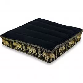 Floor Seat Cushion, Meditation Cushion Silk, black / elephants