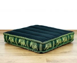 Floor Seat Cushion, Meditation Cushion Silk, black-green / elephants