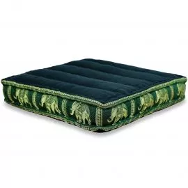 Floor Seat Cushion, Meditation Cushion Silk, black-green / elephants