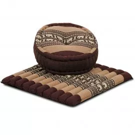 Kapok, Zafu Cushion + Quilted Seat Cushion Size L, brown / elephants