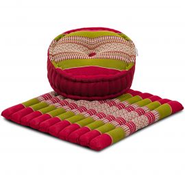 Kapok, Zafu Cushion + Quilted Seat Cushion Size L, red / green