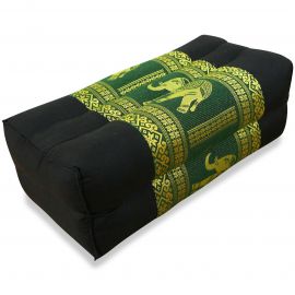 Block pillow, Silk, black-green / elephants