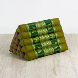 Triangle Cushion XXL-Height, silk, green / elephants