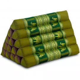 Triangle Cushion XXL-Height, silk, green / elephants