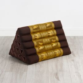 Triangle Cushion XXL-Height, silk, brown-gold / elephants