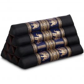 Triangle Cushion, silk, black-blue / elephants
