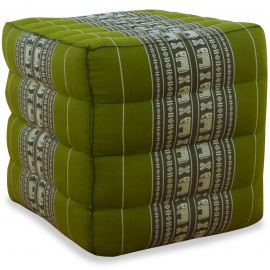 Kapok Cube Pillow, green / elephants