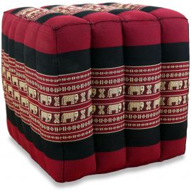 Kapok Cube Pillow, red / elephants