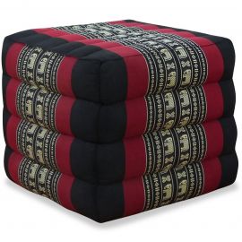 Kapok Cube Pillow, black / elephants
