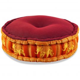 Zafu Pillow, silk, red / orange elephants