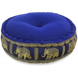 Zafu Pillow, silk, blue elephants