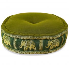 Zafu Pillow, silk, green elephants