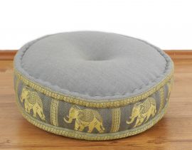 Zafu Pillow, silk, grey elephants