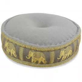 Zafu Pillow, silk, grey elephants