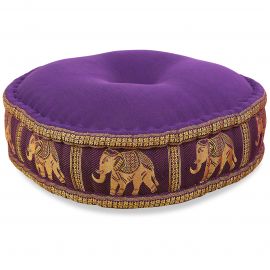 Zafu Pillow, silk, purple elephants