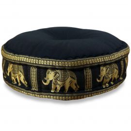 Zafu Pillow, silk, black elephants