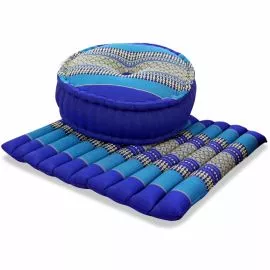 Kapok, Zafu Cushion + Quilted Seat Cushion Size L, blue