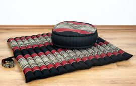 Kapok, Zafu Cushion + Quilted Seat Cushion Size XL, black / red