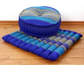 Kapok, Zafu Cushion + Quilted Seat Cushion Size L, blue