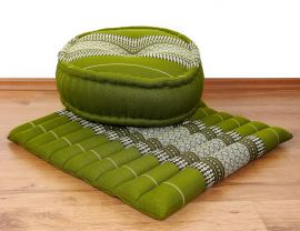 Kapok, Zafu Cushion + Quilted Seat Cushion Size L, green