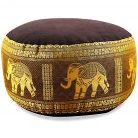 Small Zafu Pillow, silk, brown-gold / elephants