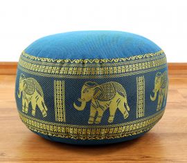 Small Zafu Pillow, silk, light blue / elephants