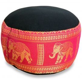 Small Zafu Pillow, silk, black-rosa / elephants
